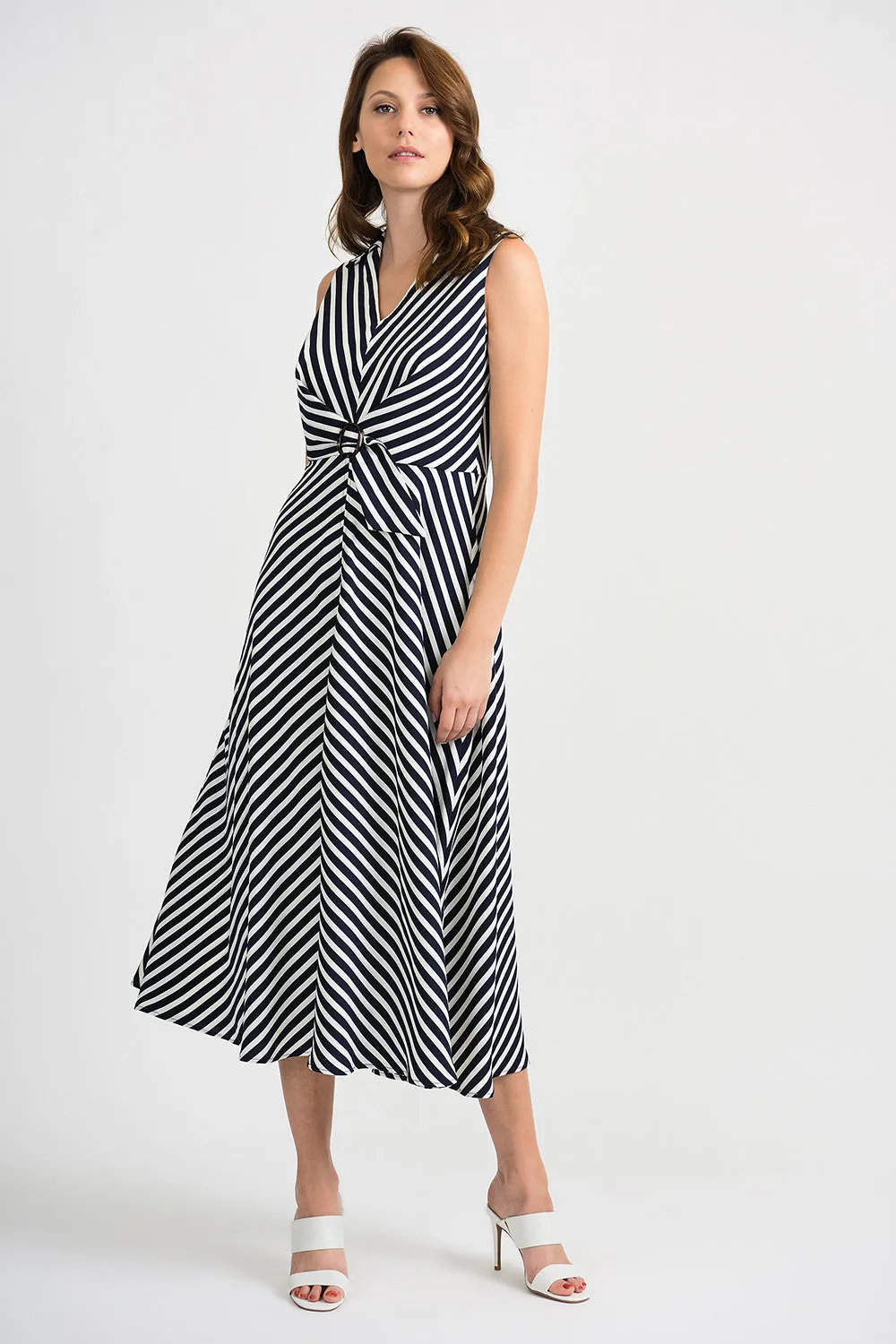 V-Neck Midi Summer Dress With Chevron Stripes