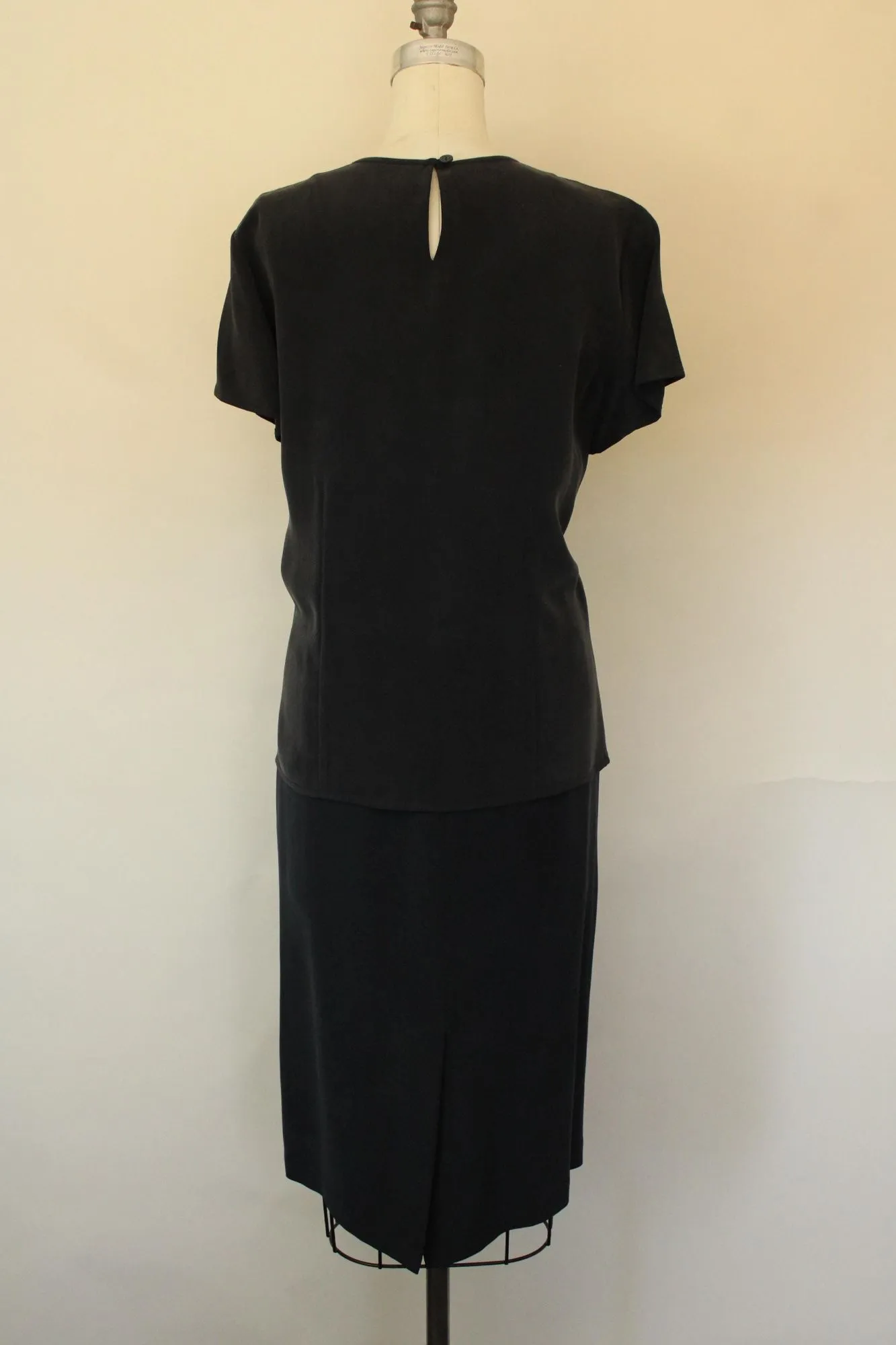 Vintage 1990s 2000 Chaus Navy Blue Silk Skirt and Blouse
