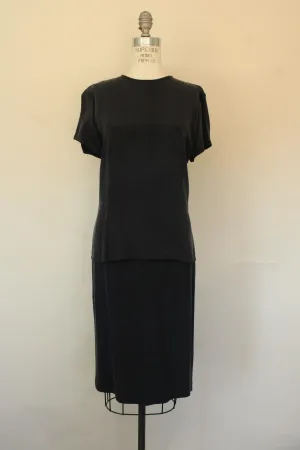 Vintage 1990s 2000 Chaus Navy Blue Silk Skirt and Blouse
