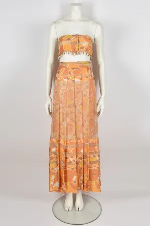 VINTAGE 60s abstract print skirt top set M