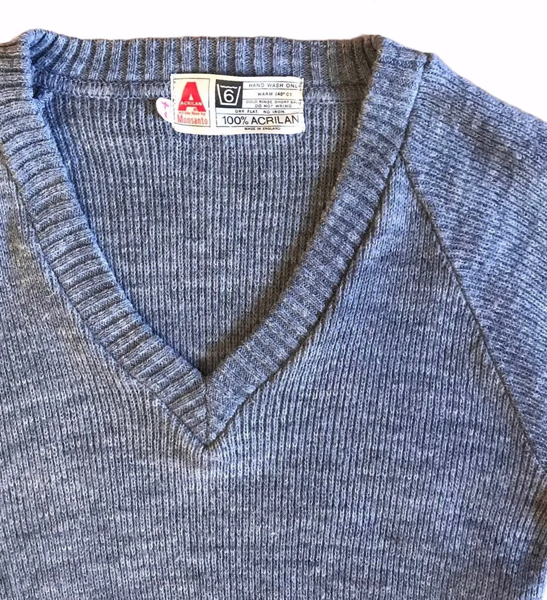 Vintage 60's Children's Grey V-Neck Jumper / 5-6 Years